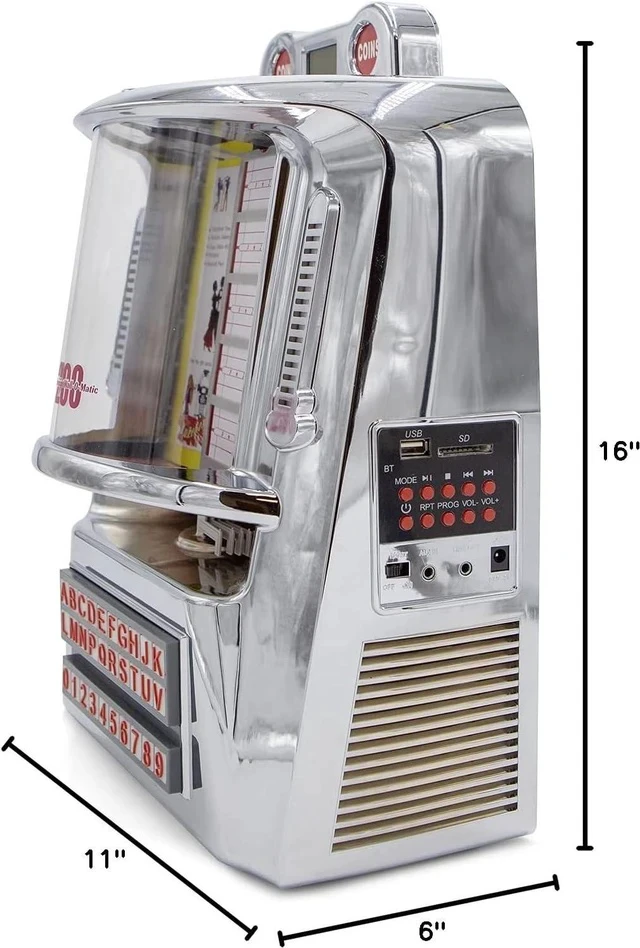 Alt view image 7 of 7 - 200 Wall-O-Matic Table Jukebox Wallbox Wireless Bluetooth Speaker FM Radio SD USB Retro American Diner Style Tabletop