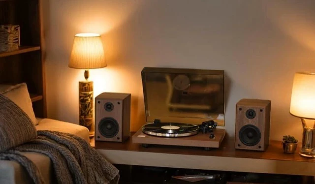 Alt view image 3 of 7 - Vinyl Record Player Wireless Bluetooth Turntable Builds in Phono Preamp and Comes with 40W External Speakers Retro Wooden Shell High-Fidelity Sound