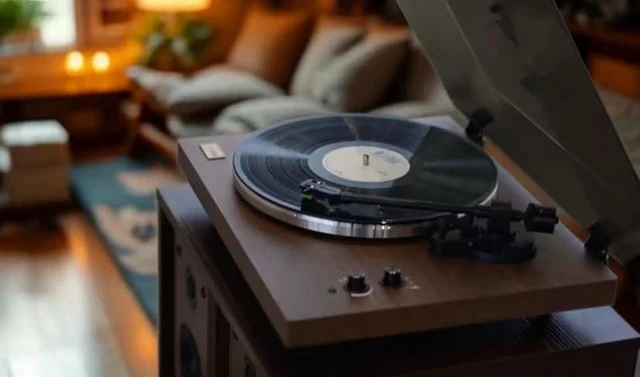 Alt view image 4 of 7 - Vinyl Record Player Wireless Bluetooth Turntable Builds in Phono Preamp and Comes with 40W External Speakers Retro Wooden Shell High-Fidelity Sound