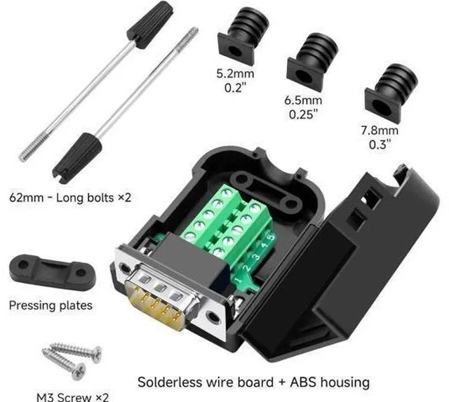 Alt view image 2 of 5 - DB9 Male RS232 Breakout Board Solderless Screw Terminal Module with Housing & Long Mounting Bolts, 9Pin D-SUB Serial Adapter