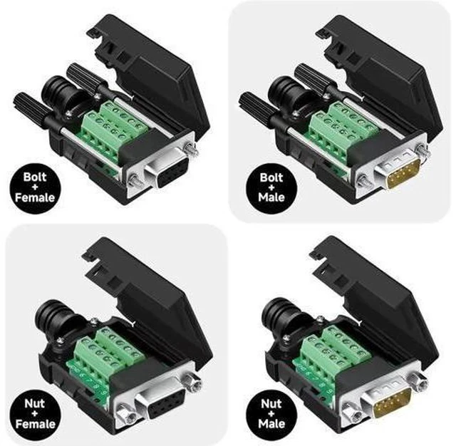 Alt view image 3 of 5 - DB9 Male RS232 Breakout Board Solderless Screw Terminal Module with Housing & Long Mounting Bolts, 9Pin D-SUB Serial Adapter