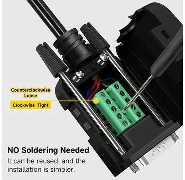 Alt view image 4 of 5 - DB9 Male RS232 Breakout Board Solderless Screw Terminal Module with Housing & Long Mounting Bolts, 9Pin D-SUB Serial Adapter