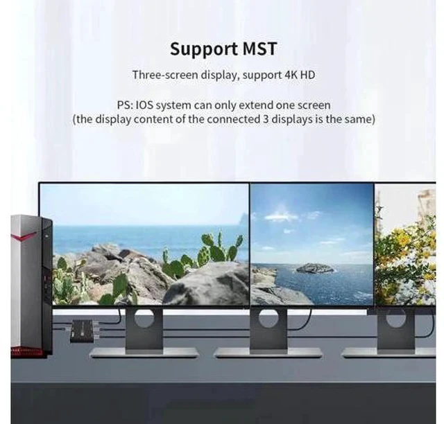 Alt view image 2 of 6 - DP 1.4 1 In 3 Out MST Splitter Hub, Triple DisplayPort Video Distributor Support MST Extended & SST Mirror Mode, 8K@30Hz Single Screen, 4K@144Hz High Refresh Ultra HD Adapter