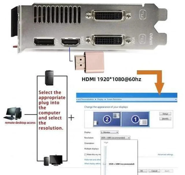 Alt view image 6 of 7 - Gold HDMI Dummy Plug Virtual Display Emulator, 4K@60Hz HDMI 1.4 EDID DDC Headless Ghost Monitor Adapter for Mining Remote PC
