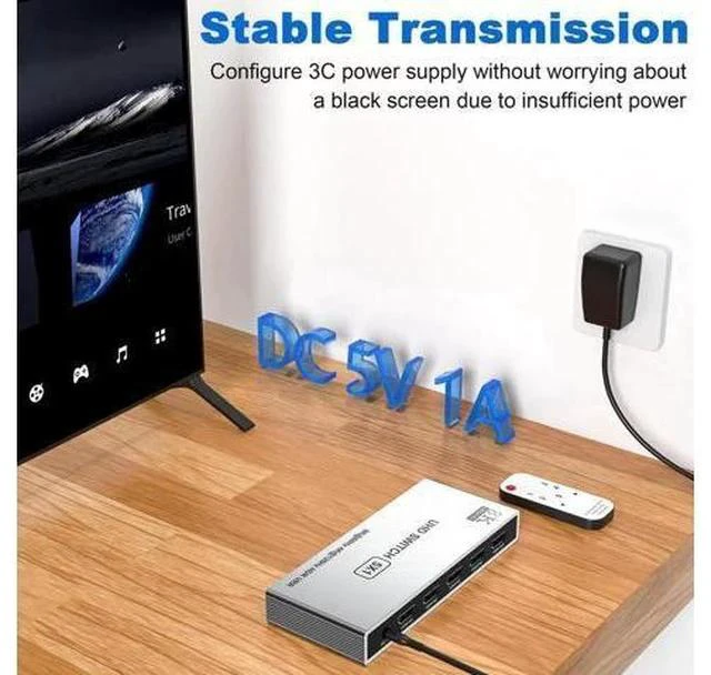Alt view image 4 of 6 - 5 in 1 Out 8K HDMI Switch Splitter with IR Remote, 48Gbps HDMI 2.1 Port Expander Supports 8K@60Hz, 4K@120Hz, 3D, CEC, HDR, HDCP 2.3