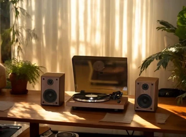 Alt view image 6 of 7 - Vinyl Record Player Wireless Bluetooth Turntable Builds in Phono Preamp and Comes with 40W External Speakers Retro Wooden Shell High-Fidelity Sound