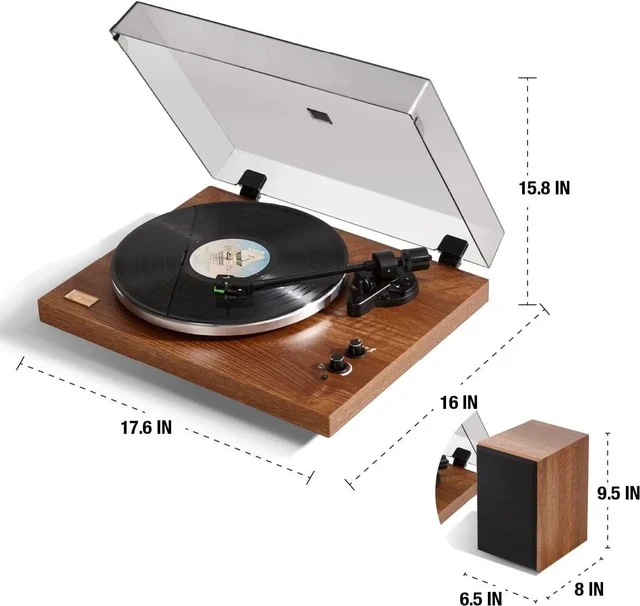 Alt view image 7 of 7 - Vinyl Record Player Wireless Bluetooth Turntable Builds in Phono Preamp and Comes with 40W External Speakers Retro Wooden Shell High-Fidelity Sound
