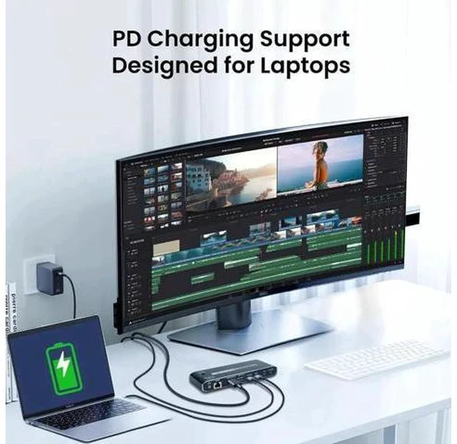 Alt view image 5 of 5 - 2 Port USB-C KVM Switch with HDMI & DP Output, Thunderbolt Type-C KVM Hub 7 USB-A, 100W PD, RJ45 Ethernet & 3.5mm Audio Jack, 4K@60Hz for Laptops