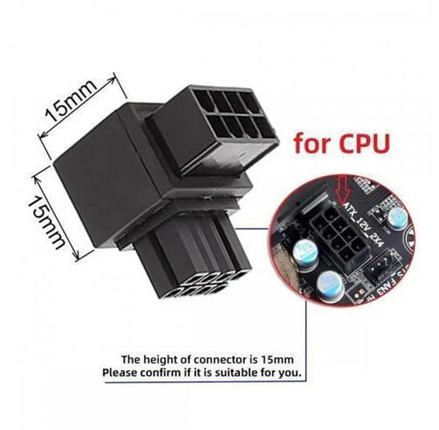 Alt view image 6 of 7 - 2 Pack 90 Degree Up & Down Angled ATX 8Pin EPS CPU Power Adapter, 12V EPS 8P Male to Female Elbow Power Header Converter for PC Motherboard CPU Power Supply