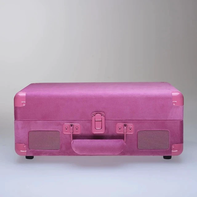 Alt view image 5 of 5 - Bluetooth Turntable Retro Suitcase 3-Speed Record Player with Built-in Speakers (Hot Pink Velvet)