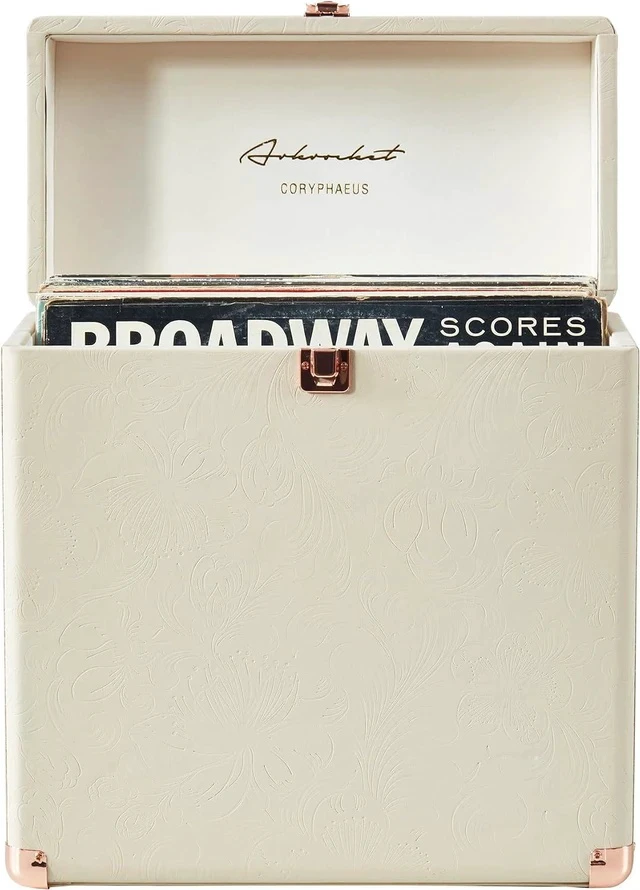 Alt view image 2 of 7 - Record Storage and Carrying Case, Fits all Standard Records - 33 1/3, 45 and 78 RPM, Holds 30 Albums, Perfect for your Treasured Record Collection (Flora Engraved)