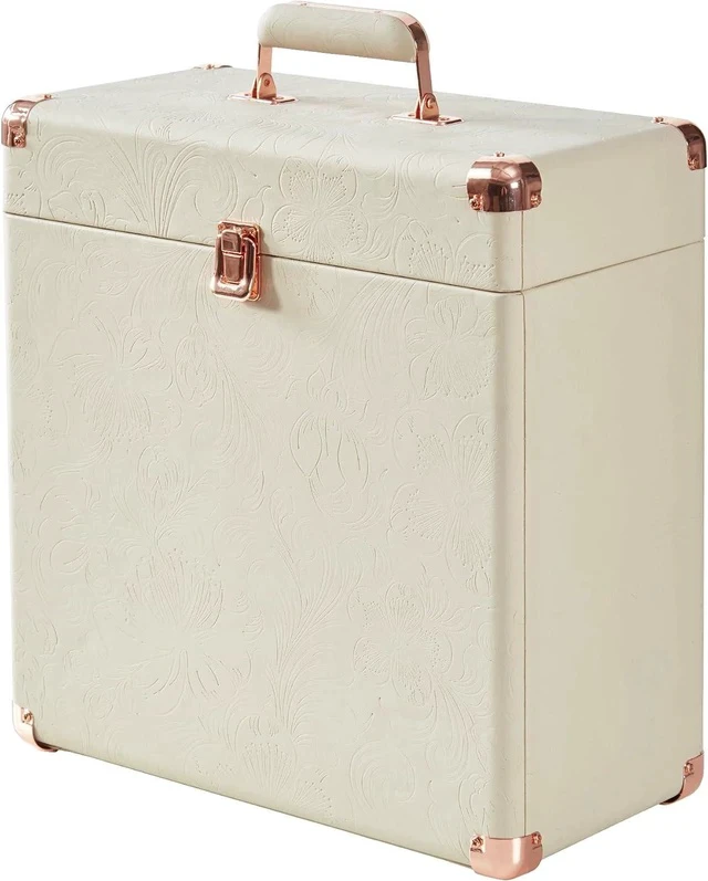 Alt view image 3 of 7 - Record Storage and Carrying Case, Fits all Standard Records - 33 1/3, 45 and 78 RPM, Holds 30 Albums, Perfect for your Treasured Record Collection (Flora Engraved)