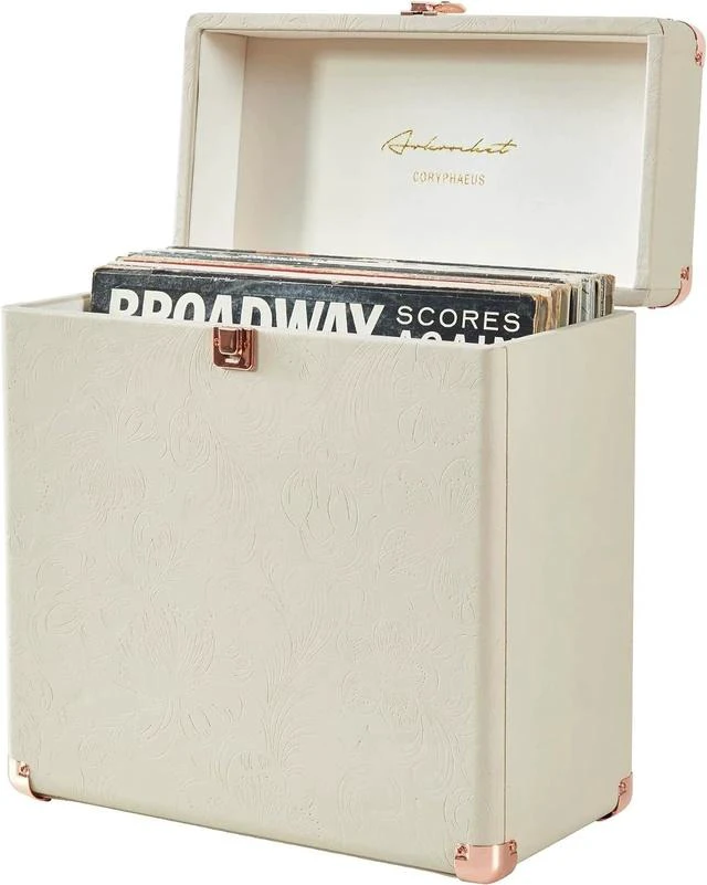 Main image of Record Storage and Carrying Case, Fits all Standard Records - 33 1/3, 45 and 78 RPM, Holds 30 Albums, Perfect for your Treasured Record Collection (Flora Engraved)