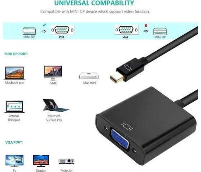 Alt view image 2 of 7 - Mini DisplayPort to VGA Adapter, Thunderbolt Compatible Mini DP Male to VGA Female Converter, Gold-Plated, Supports 1080P Full HD, Black for ThinkPad Surface Pro Laptop PC Monitor Projector HDTV