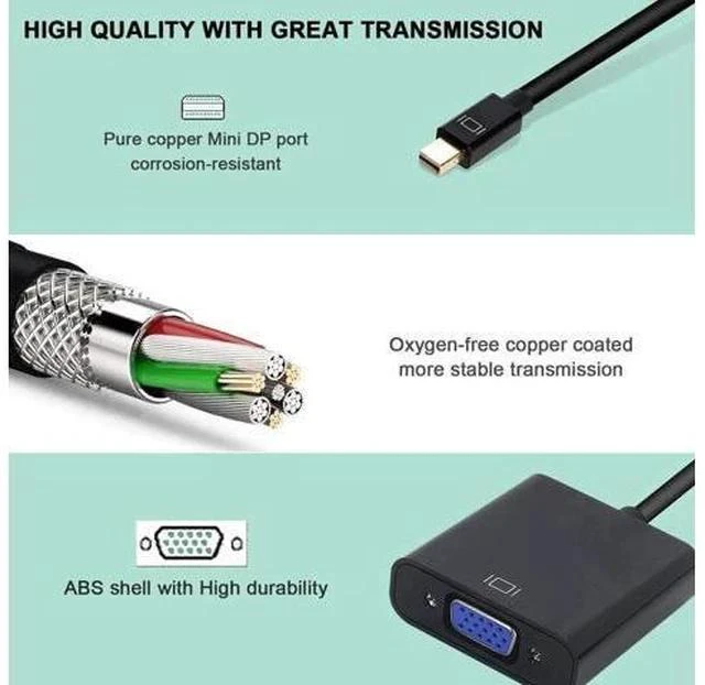 Alt view image 6 of 7 - Mini DisplayPort to VGA Adapter, Thunderbolt Compatible Mini DP Male to VGA Female Converter, Gold-Plated, Supports 1080P Full HD, Black for ThinkPad Surface Pro Laptop PC Monitor Projector HDTV