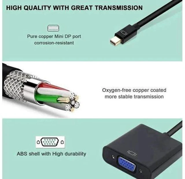 Alt view image 3 of 7 - Gold-Plated Mini DisplayPort to VGA Adapter, Thunderbolt Compatible Mini DP Male to VGA Female 1080P Converter Black for ThinkPad Surface Pro PC Laptop