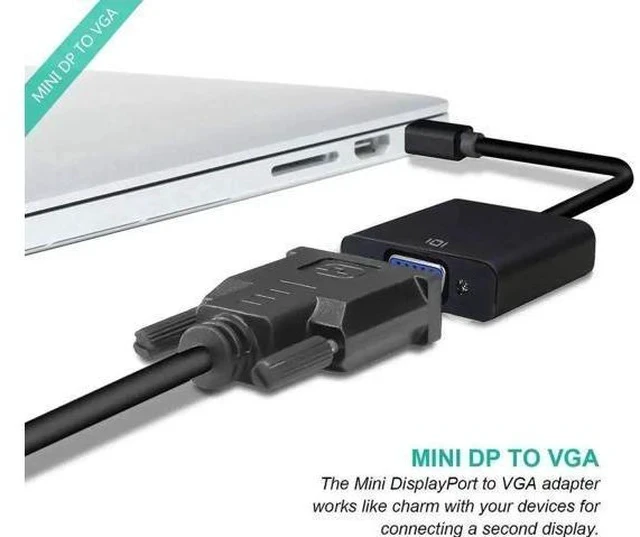 Alt view image 5 of 7 - Gold-Plated Mini DisplayPort to VGA Adapter, Thunderbolt Compatible Mini DP Male to VGA Female 1080P Converter Black for ThinkPad Surface Pro PC Laptop