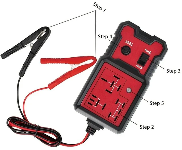 Alt view image 3 of 6 - 12V Relay Tester for 4 & 5 Pin Auto Relays Compact Diagnostic Tool with Battery Clips, Easy-to-Use Car Relay Analyzer for Electrical System Testing
