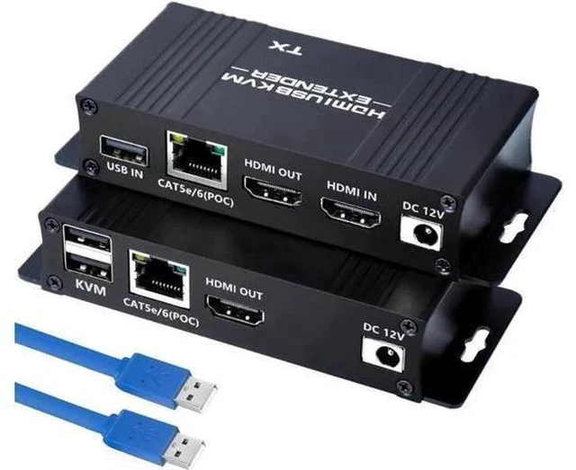 Main image of HDMI KVM Extender Over Cat5e/Cat6/Cat7 Up to 164FT, 1080P@60Hz HDMI over RJ45 Transmitter & Receiver, USB KM Control, Zero Latency, POC Single Power Supply