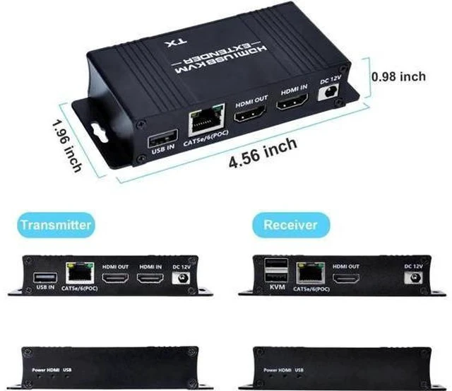 Alt view image 5 of 7 - HDMI KVM Extender Over Cat5e/Cat6/Cat7 Up to 164FT, 1080P@60Hz HDMI over RJ45 Transmitter & Receiver, USB KM Control, Zero Latency, POC Single Power Supply