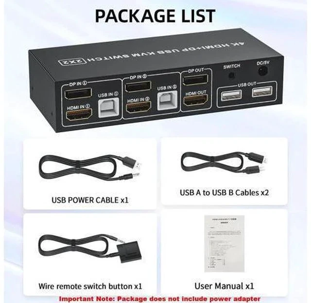 Alt view image 6 of 7 - 2x2 Hybrid DP 1.4+HDMI Dual Monitor KVM Switch 4K@60Hz, USB 2.0 KVM Switcher with Audio Mic Port for 2 PCs Share 2 Displays Keyboard Mouse Printer