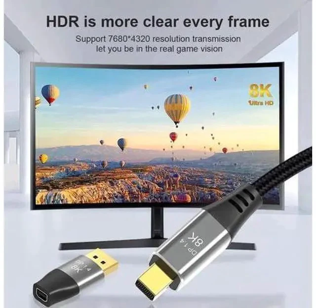 Alt view image 2 of 6 - Bi-Directional Mini DP to DP 1.4 Adapter, DisplayPort Male to Mini DisplayPort Female Converter Supports 8K@60Hz 4K@144Hz 2K@240Hz HDR G-Sync FreeSync for MacBook Surface Gaming Monitor