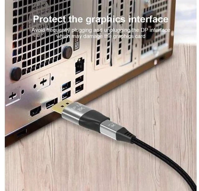 Alt view image 3 of 6 - Bi-Directional Mini DP to DP 1.4 Adapter, DisplayPort Male to Mini DisplayPort Female Converter Supports 8K@60Hz 4K@144Hz 2K@240Hz HDR G-Sync FreeSync for MacBook Surface Gaming Monitor