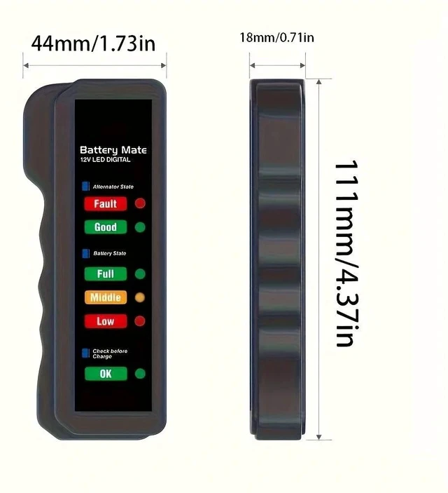 Alt view image 3 of 7 - Portable 12V Car Battery Tester with Digital Display Automotive Battery Health Analyzer for Cranking, Charging System & Fault Diagnosis