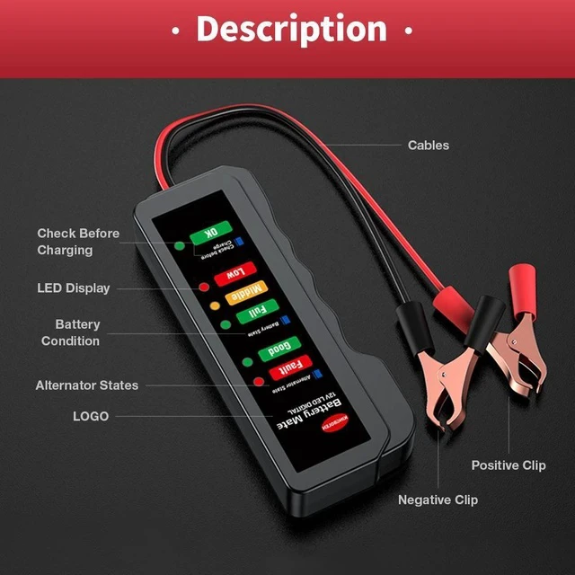 Alt view image 6 of 7 - Portable 12V Car Battery Tester with Digital Display Automotive Battery Health Analyzer for Cranking, Charging System & Fault Diagnosis