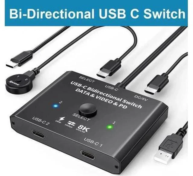 Main image of Bi-Directional 2 In 1 Out / 1 In 2 Out USB-C KVM Switch, Support 8K@60Hz & 4K@120Hz Video, 10Gbps Data, 100W PD Charging, Compatible with Thunderbolt Devices