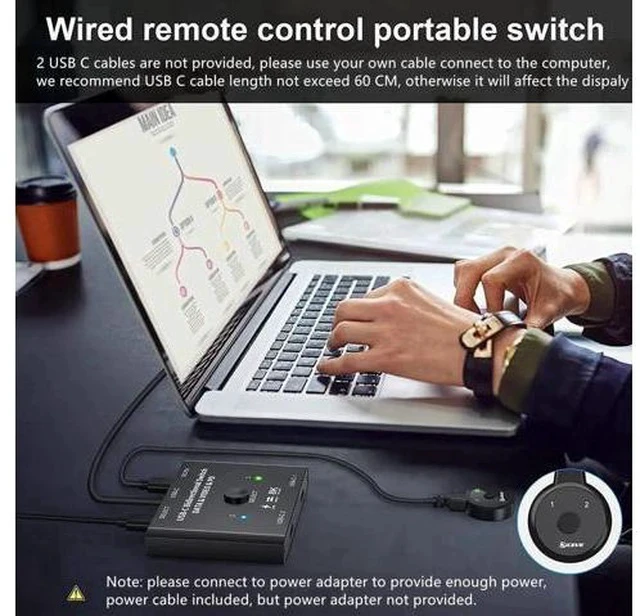 Alt view image 4 of 7 - Bi-Directional 2 In 1 Out / 1 In 2 Out USB-C KVM Switch, Support 8K@60Hz & 4K@120Hz Video, 10Gbps Data, 100W PD Charging, Compatible with Thunderbolt Devices