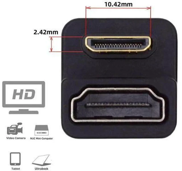 Alt view image 5 of 7 - U-Shaped 360° Up Reverse Back Angled Mini HDMI 1.4 Male to HDMI Female Extension Adapter, 4K@60Hz Mini HDMI Converter