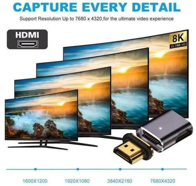 Alt view image 4 of 7 - Magnetic HDMI 2.1 Adapter, 90° Right Side Angled HDMI Male to Female Gender Changer, Gold-Plated Supports 8K@60Hz, 4K@120Hz, 48Gbps High Speed