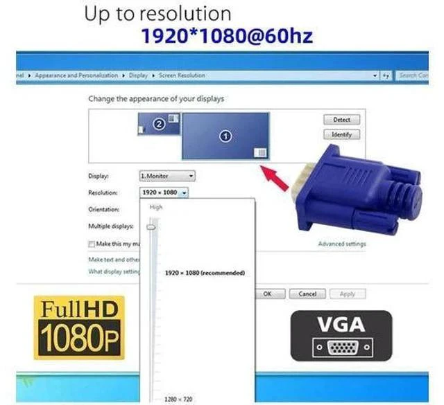 Alt view image 4 of 7 - VGA Dummy Plug Virtual Display Adapter, Headless Ghost Monitor Emulator with EDID Chip, Supports 1080P 1920x1080@60Hz for VGA GPU Remote Servers PC