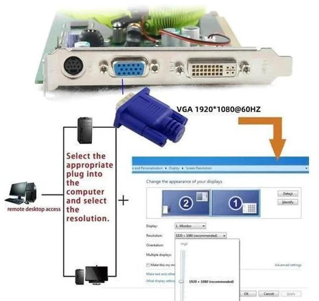 Alt view image 7 of 7 - VGA Dummy Plug Virtual Display Adapter, Headless Ghost Monitor Emulator with EDID Chip, Supports 1080P 1920x1080@60Hz for VGA GPU Remote Servers PC