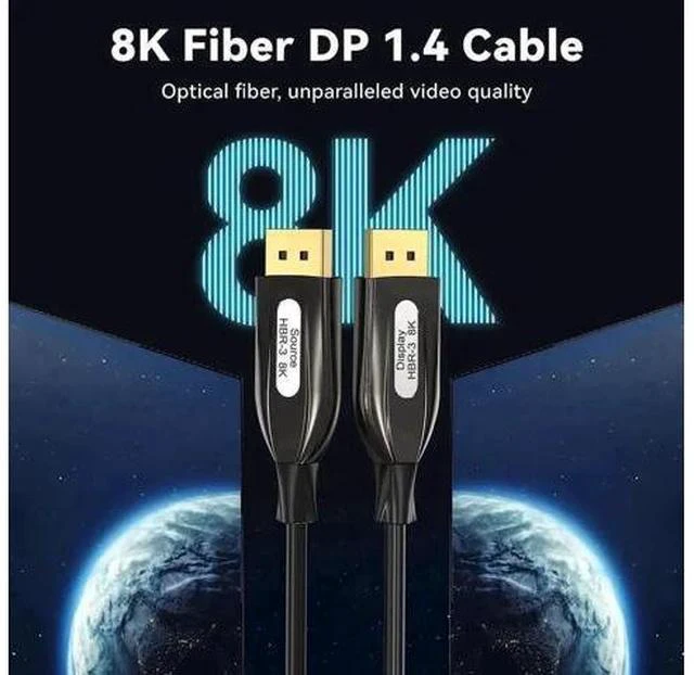 Alt view image 5 of 7 - 3.3FT Black Fiber Optic DP 1.4 Cable, 32.4Gbps Bandwidth Supports 8K@60Hz 4K@144Hz HDR HDCP2.2 3D for VR Headset Gaming Monitor