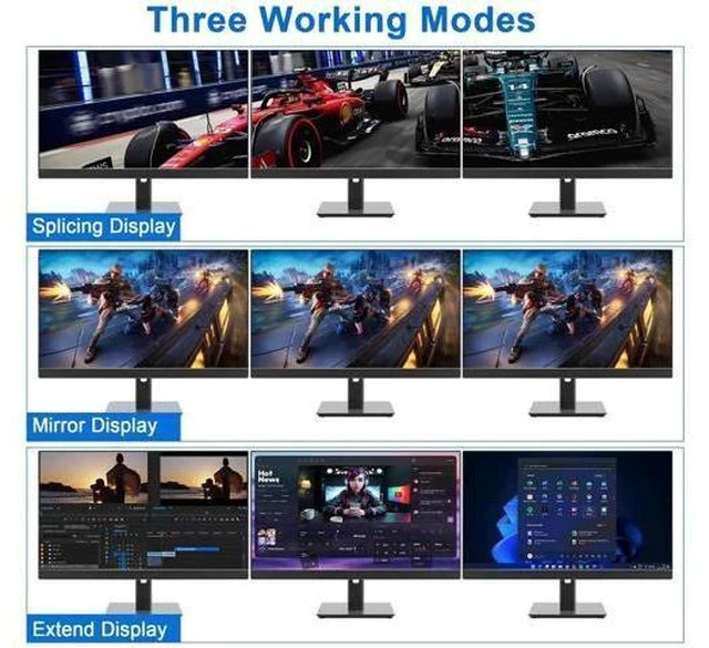 Alt view image 7 of 7 - 4-Port DP1.4 Triple Monitor USB3.0 KVM Switch, 8K@60Hz, Audio & Mic, 3 USB3.0 Ports, Black Manual Switch for 4 PCs 3 Displays