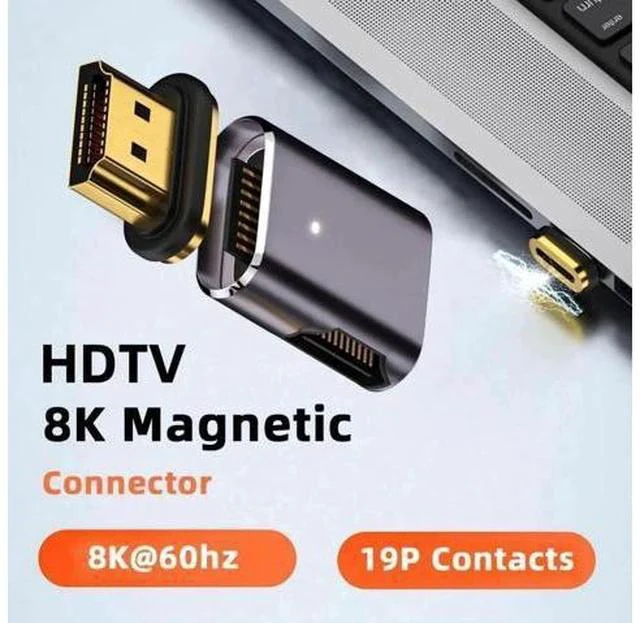 Alt view image 6 of 7 - Magnetic HDMI 2.1 Adapter, 90° Right Side Angled HDMI Male to Female Gender Changer, Gold-Plated Supports 8K@60Hz, 4K@120Hz, 48Gbps High Speed