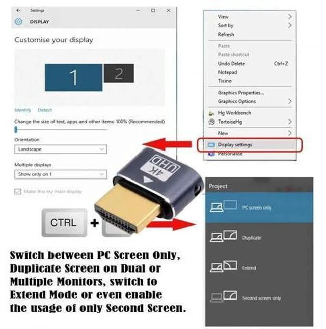 Alt view image 7 of 7 - Black HDMI Dummy Plug Virtual Display Emulator, 4K@60Hz HDMI 1.4 EDID DDC Headless Ghost Display Adapter for Remote Work Mining