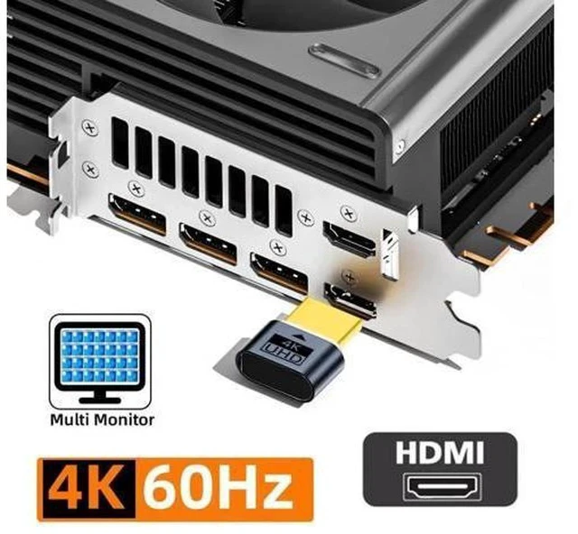 Alt view image 2 of 7 - Black HDMI Dummy Plug Virtual Display Emulator, 4K@60Hz HDMI 1.4 EDID DDC Headless Ghost Display Adapter for Remote Work Mining