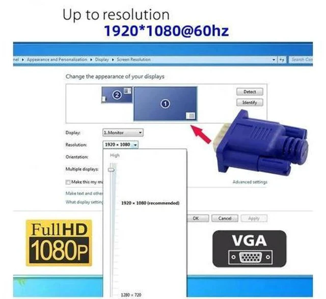 Alt view image 4 of 7 - VGA Dummy Plug Virtual Display Emulator, DDC EDID Headless Ghost Adapter, 1080P@60Hz