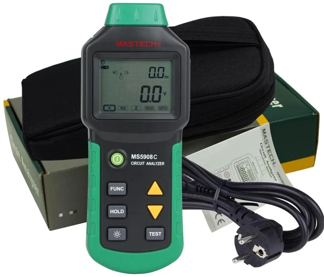 Alt view image 4 of 4 - MS5908 True RMS Circuit Analyzer AC Voltage Tester with 5A/8A/10A Load, RCD/GFCI Trip Test, Line Impedance & Wiring Check for Electrical Fault Diagnostics