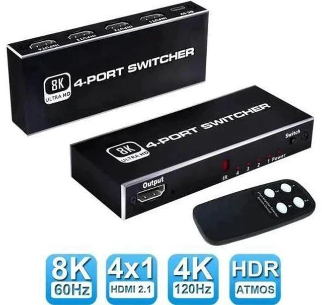 Main image of 4 In 1 Out HDMI 2.1 8K Switch Box with IR Remote, 48Gbps Bandwidth, Support 8K@60Hz, 4K@120Hz, 2K@144Hz, HDR, CEC & Dolby Vision, Compatible with PS5, Xbox Series X