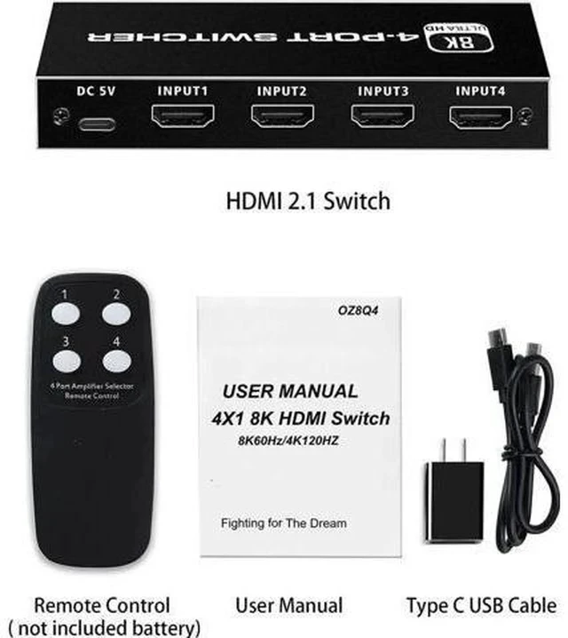 Alt view image 3 of 7 - 4 In 1 Out HDMI 2.1 8K Switch Box with IR Remote, 48Gbps Bandwidth, Support 8K@60Hz, 4K@120Hz, 2K@144Hz, HDR, CEC & Dolby Vision, Compatible with PS5, Xbox Series X