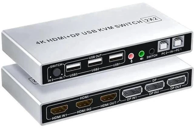 Main image of Vszerda 2 In 2 Out Dual Monitor KVM Switch, Hybrid HDMI+DP Input & Output 4K@60Hz KVM Switcher for 2 PCs Share Two Displays