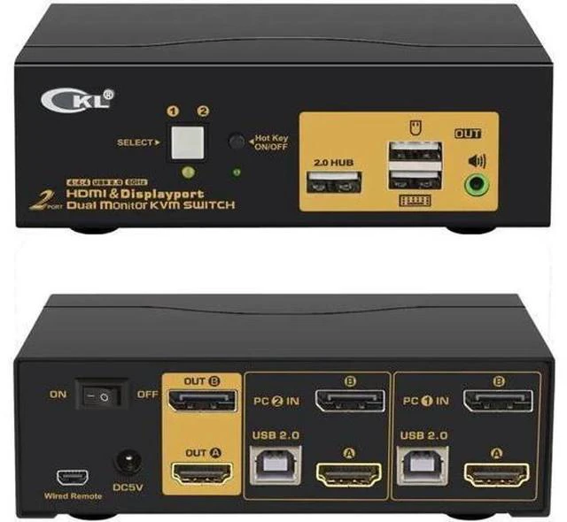Main image of CKL 2-Port Dual Monitor KVM Switch (HDMI+DP), 4K for 2 PCs 2 Screens
