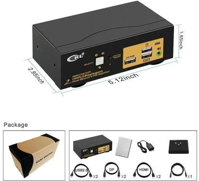 Alt view image 4 of 7 - CKL 2-Port Dual Monitor KVM Switch (HDMI+DP), 4K for 2 PCs 2 Screens