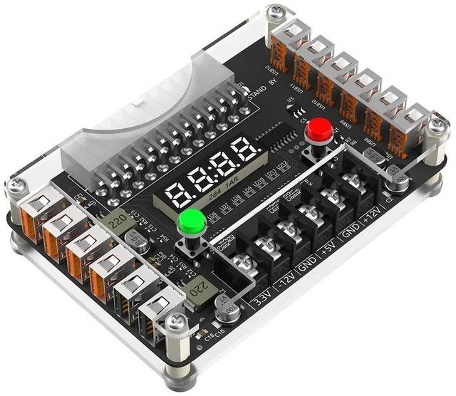 Main image of ATX 24-Pin to 12-Port USB Adapter Board Side-Mount, Voltage Regulator / Splitter, 24P Power Distribution Board for Desktop / Mining / DIY