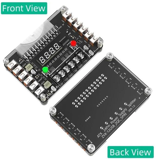 Alt view image 2 of 7 - ATX 24-Pin to 12-Port USB Adapter Board Side-Mount, Voltage Regulator / Splitter, 24P Power Distribution Board for Desktop / Mining / DIY