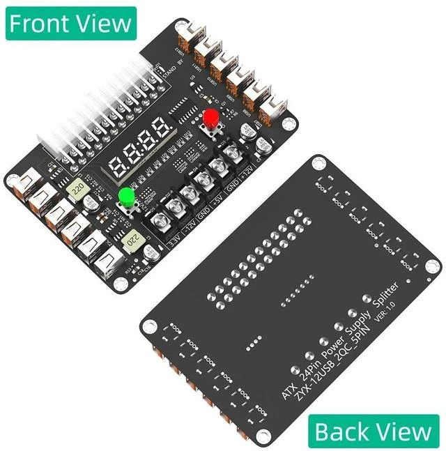 Alt view image 3 of 7 - ATX 24-Pin to 12-Port USB Adapter Board Side-Mount, Voltage Regulator / Splitter, 24P Power Distribution Board for Desktop / Mining / DIY